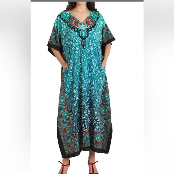 Miss Lavish London Maxi Kaftan Swim Cover Up Dress - Picture 1 of 7